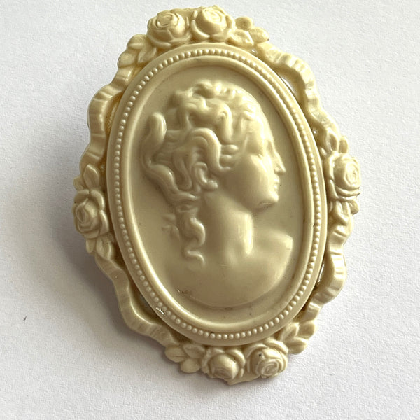 Cream Lady Head Cameo Broch-Vintageonline-Vintage Online