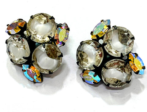 Crystal & Aurora Borealis Stone Vintage Earrings-Vintageonline-Vintage Online