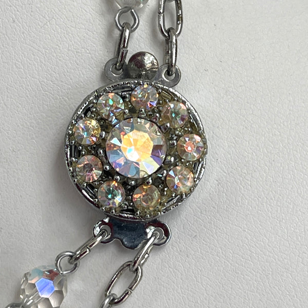 Crystal Mid Century Double Strand Necklace with Aurora Borealis Clip-Vintageonline-Vintage Online