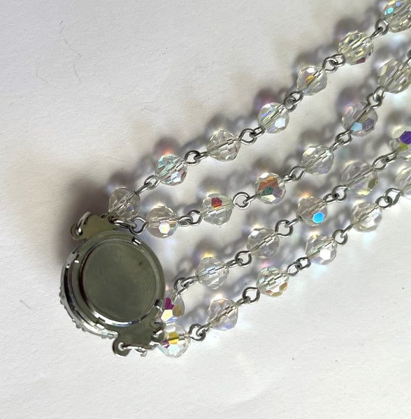 Crystal Mid Century Double Strand Necklace with Aurora Borealis Clip-Vintageonline-Vintage Online