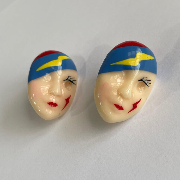 Cute 20's Style Lady Head Earrings-Vintageonline-Vintage Online