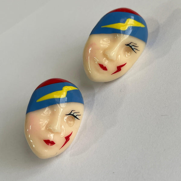 Cute 20's Style Lady Head Earrings-Vintageonline-Vintage Online