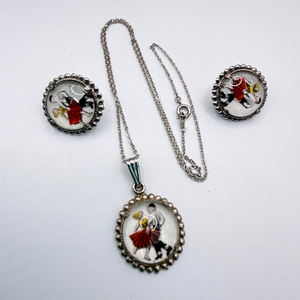 Cute Rock n Roll Dancers Pendant and Earrings-Vintageonline-Vintage Online