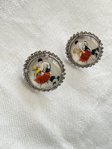 Cute Rock n Roll Dancers Pendant and Earrings-Vintageonline-Vintage Online