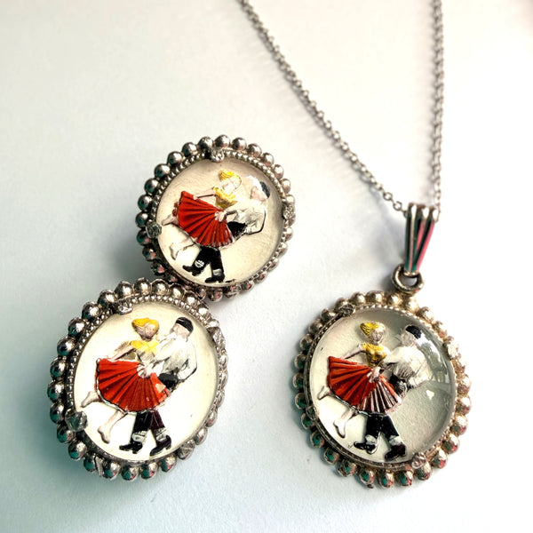 Cute Rock n Roll Dancers Pendant and Earrings-Vintageonline-Vintage Online