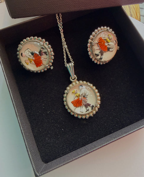 Cute Rock n Roll Dancers Pendant and Earrings-Vintageonline-Vintage Online