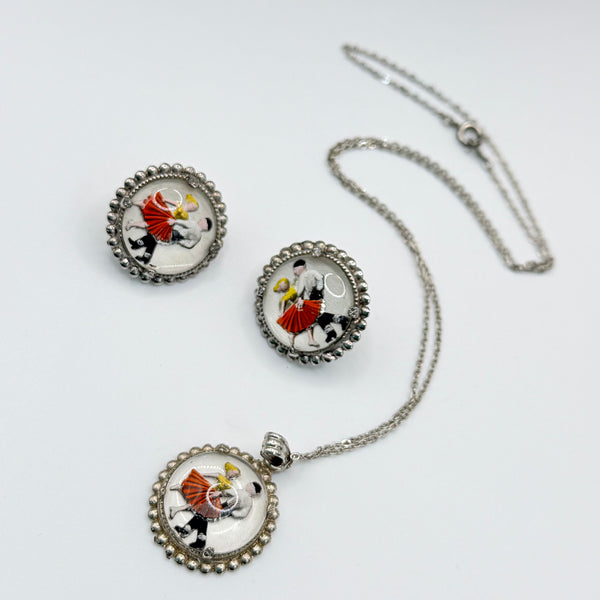 Cute Rock n Roll Dancers Pendant and Earrings-Vintageonline-Vintage Online