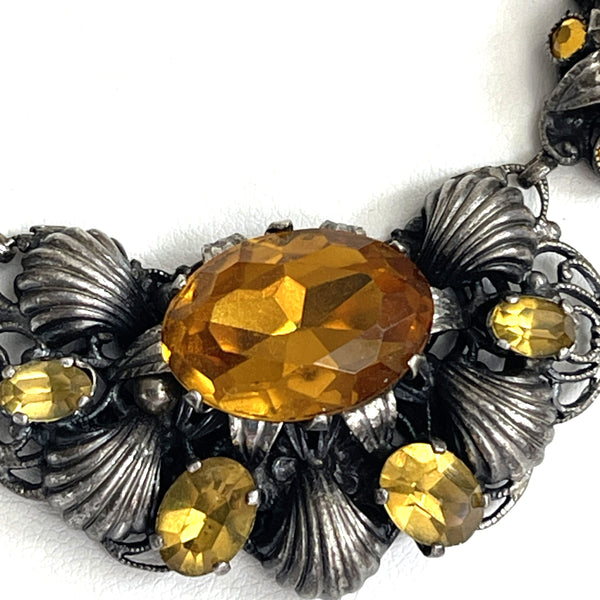 Czech Amber Stone Filigree Necklace-Vintageonline-Vintage Online