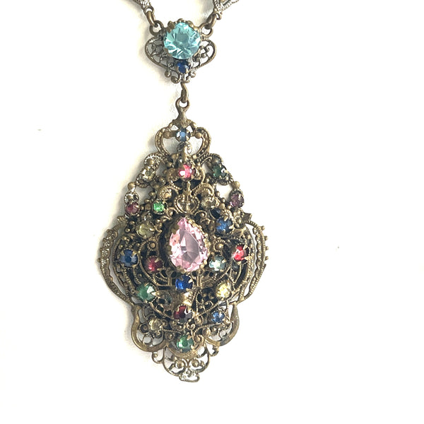 Czech Filigree 30's Pendant Necklace-Vintageonline-Vintage Online