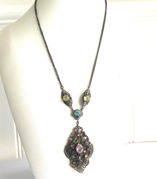 Czech Filigree 30's Pendant Necklace-Vintageonline-Vintage Online