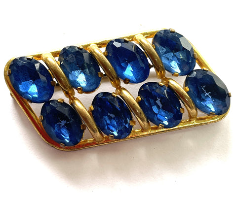 Czech Sapphire Blue Rhinestone 1940's Brooch-Czech-Vintage Online