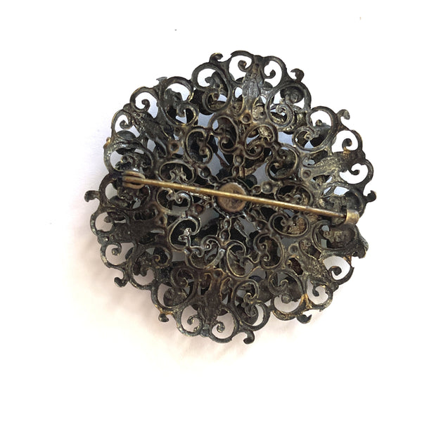 Czech Shades of Green 1930's Japanned Metal Vintage Brooch-Vintageonline-Vintage Online