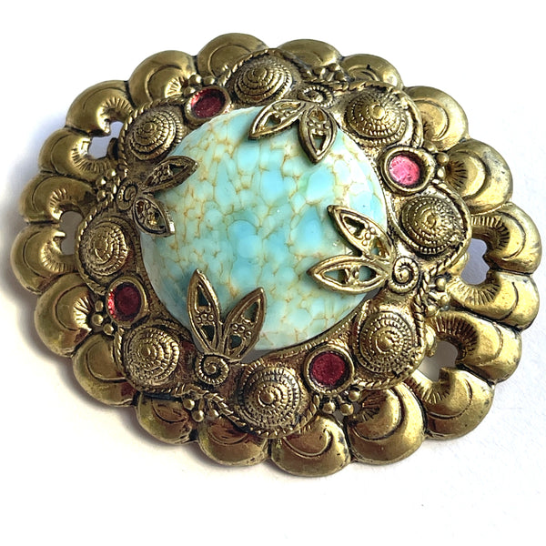 Czech Vintage Aqua Stone Brooch-Vintageonline-Vintage Online