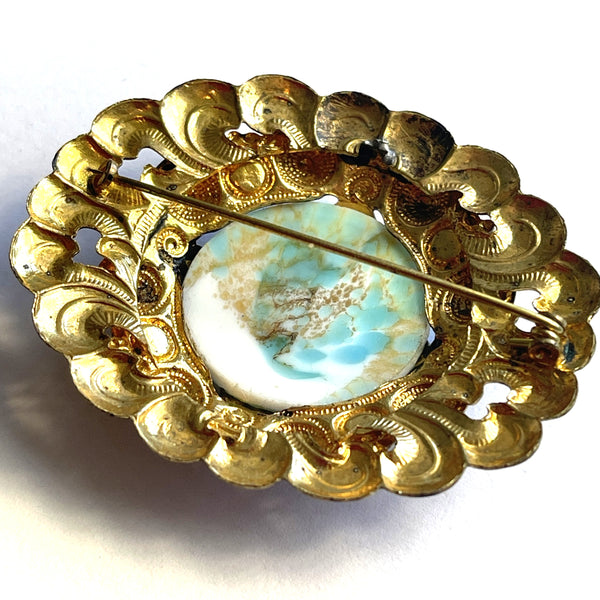 Czech Vintage Aqua Stone Brooch-Vintageonline-Vintage Online