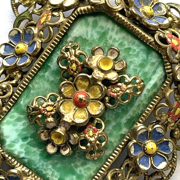 Czech Vintage Filigree Peking Glass Dress Clip-Vintageonline-Vintage Online