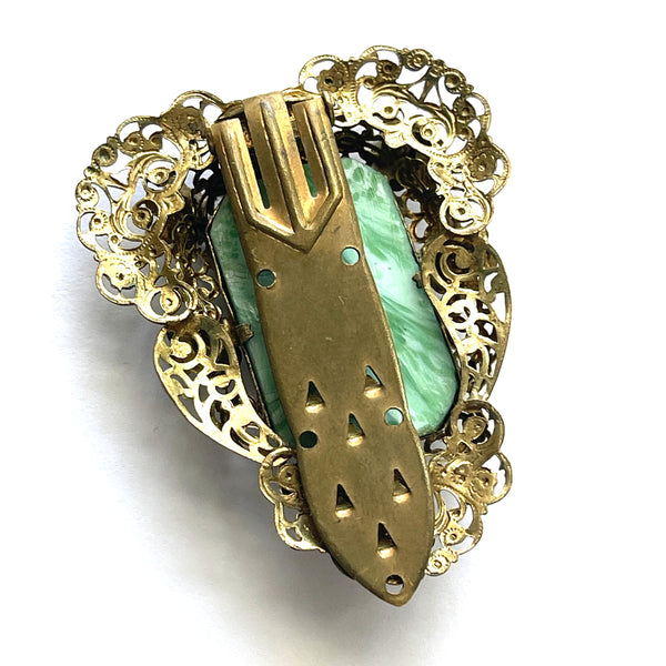 Czech Vintage Filigree Peking Glass Dress Clip-Vintageonline-Vintage Online