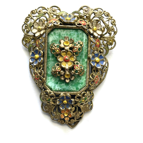 Czech Vintage Filigree Peking Glass Dress Clip-Vintageonline-Vintage Online