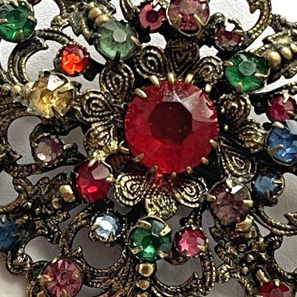 Czech Vintage Glass & Filigree 1930's Brooch-Vintageonline-Vintage Online
