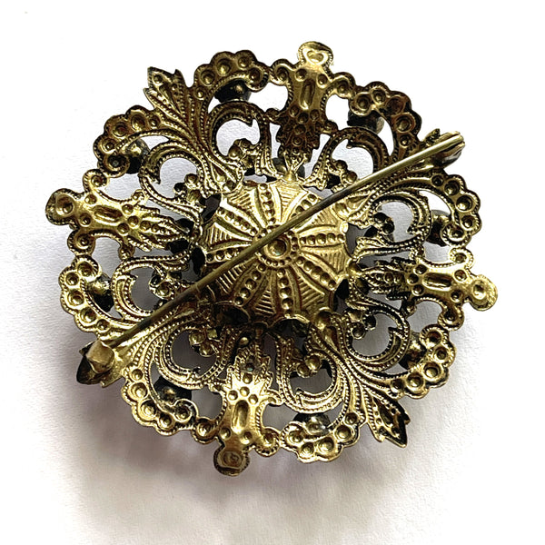 Czech Vintage Glass & Filigree 1930's Brooch-Vintageonline-Vintage Online