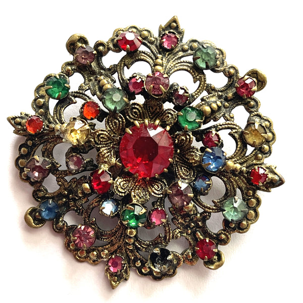 Czech Vintage Glass & Filigree 1930's Brooch-Vintageonline-Vintage Online
