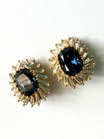 DIOR Vintage 80's Blue Sapphire Glass & Baguette Shaped Rhinestones-Vintage Online-Vintage Online