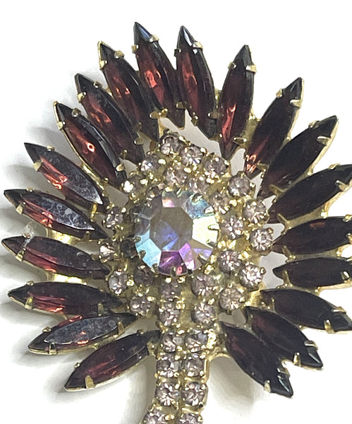 Deep Purple and Clear Rhinestone Vintage Brooch-Vintageonline-Vintage Online