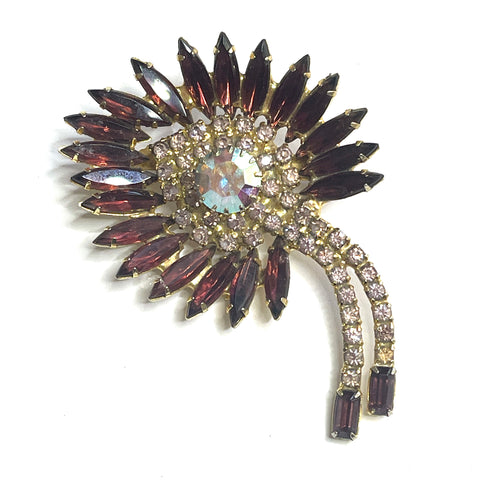 Deep Purple and Clear Rhinestone Vintage Brooch-Vintageonline-Vintage Online