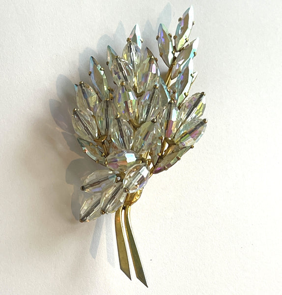 Donald Simpson Aurora Borealis Crystal & Rhinestone Mid Century Brooch-Vintageonline-Vintage Online