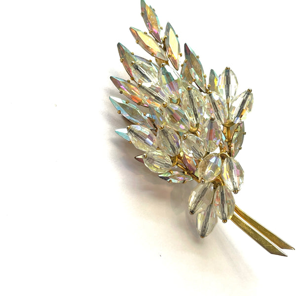 Donald Simpson Aurora Borealis Crystal & Rhinestone Mid Century Brooch-Vintageonline-Vintage Online