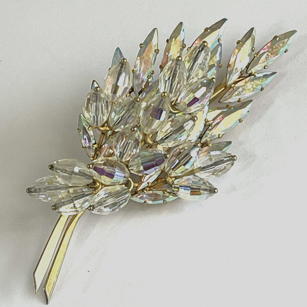 Donald Simpson Aurora Borealis Crystal & Rhinestone Mid Century Brooch-Vintageonline-Vintage Online