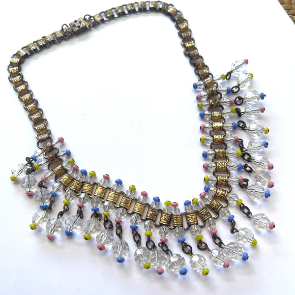 Early Mid Century Crystal Bead Book Chain Necklace-Vintageonline-Vintage Online