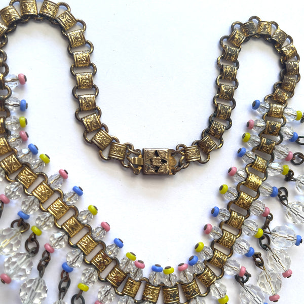 Early Mid Century Crystal Bead Book Chain Necklace-Vintageonline-Vintage Online