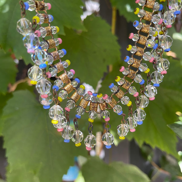 Early Mid Century Crystal Bead Book Chain Necklace-Vintageonline-Vintage Online