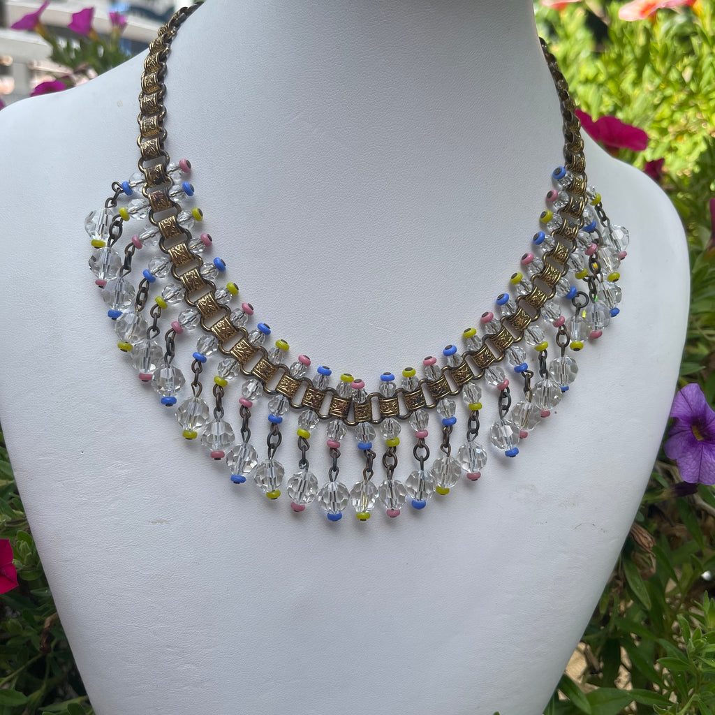 Early Mid Century Crystal Bead Book Chain Necklace-Vintageonline-Vintage Online