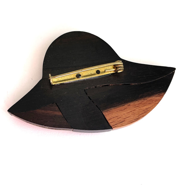Ebony Wood and Mother Of Pearl Lady Head Brooch-Vintageonline-Vintage Online