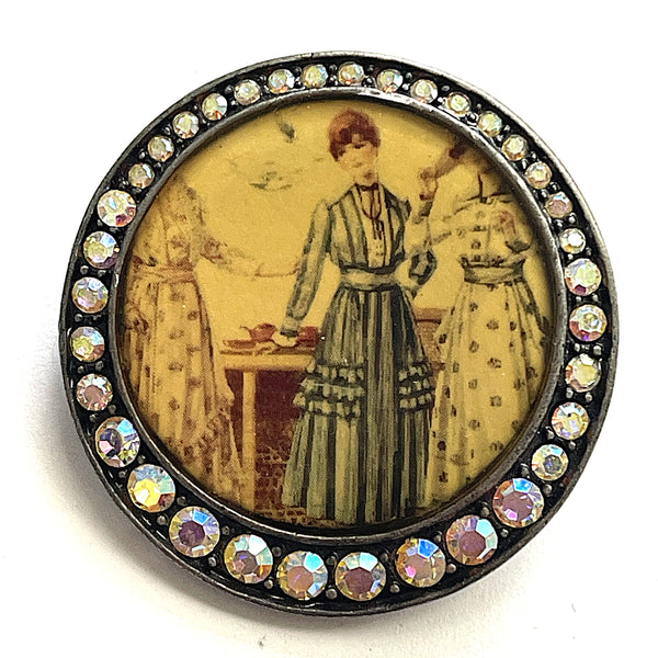 Edwardian Lady Figure Picture Brooch-Vintageonline-Vintage Online