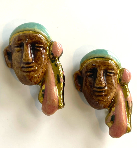 Elzac Ceramic 1940's Brooch Pair-Elzac, USA-Vintage Online