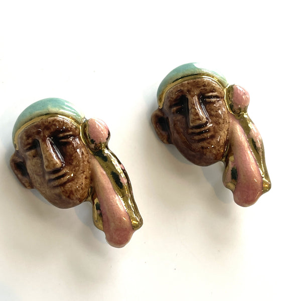 Elzac Ceramic 1940's Brooch Pair-Elzac, USA-Vintage Online