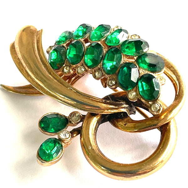 Emerald Green Rhinestone Vintage 60's Brooch-Vintageonline-Vintage Online