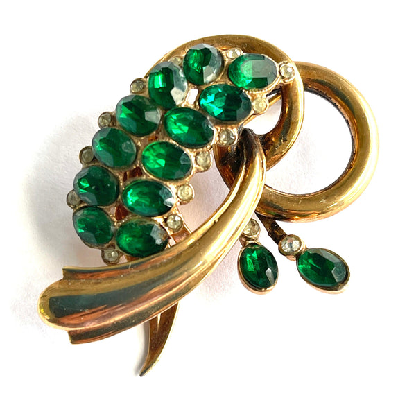 Emerald Green Rhinestone Vintage 60's Brooch-Vintageonline-Vintage Online