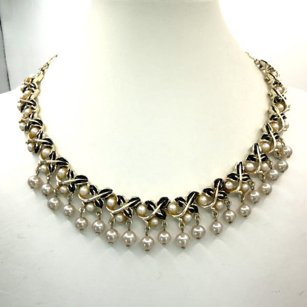 Enamel and Pearl Vintage 60's Necklace & Brooch-Vintageonline-Vintage Online