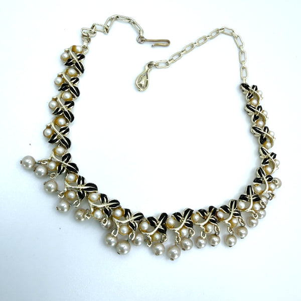Enamel and Pearl Vintage 60's Necklace & Brooch-Vintageonline-Vintage Online