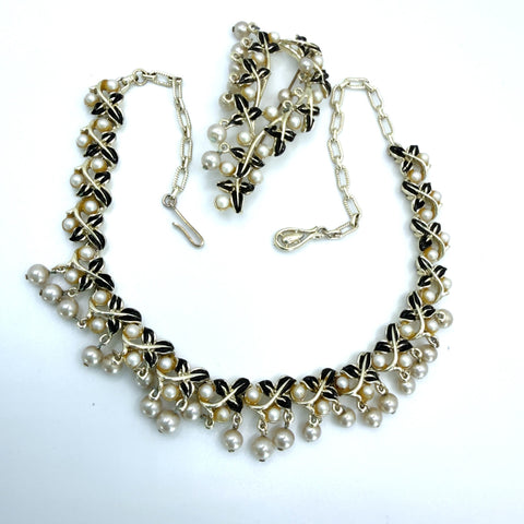 Enamel and Pearl Vintage 60's Necklace & Brooch-Vintageonline-Vintage Online
