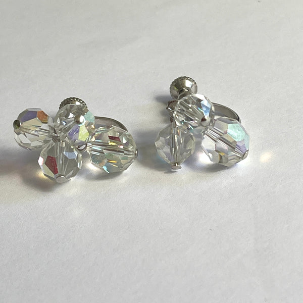 Faceted Double Strand 50's Vintage Crystal Bead Necklace & Earrings-Vintageonline-Vintage Online