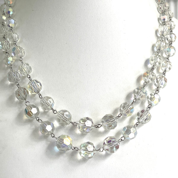 Faceted Double Strand 50's Vintage Crystal Bead Necklace & Earrings-Vintageonline-Vintage Online