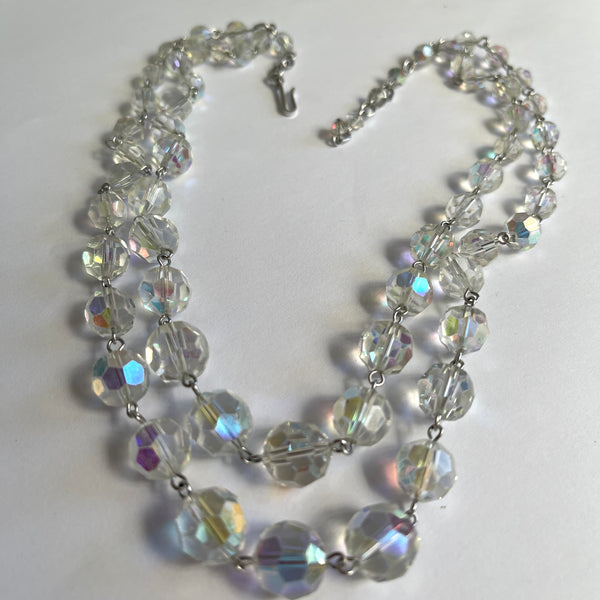 Faceted Double Strand 50's Vintage Crystal Bead Necklace & Earrings-Vintageonline-Vintage Online