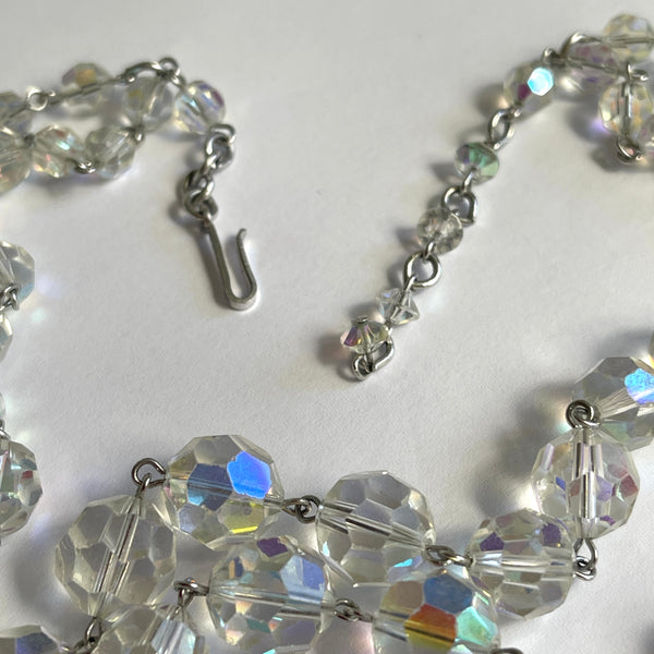 Faceted Double Strand 50's Vintage Crystal Bead Necklace & Earrings-Vintageonline-Vintage Online