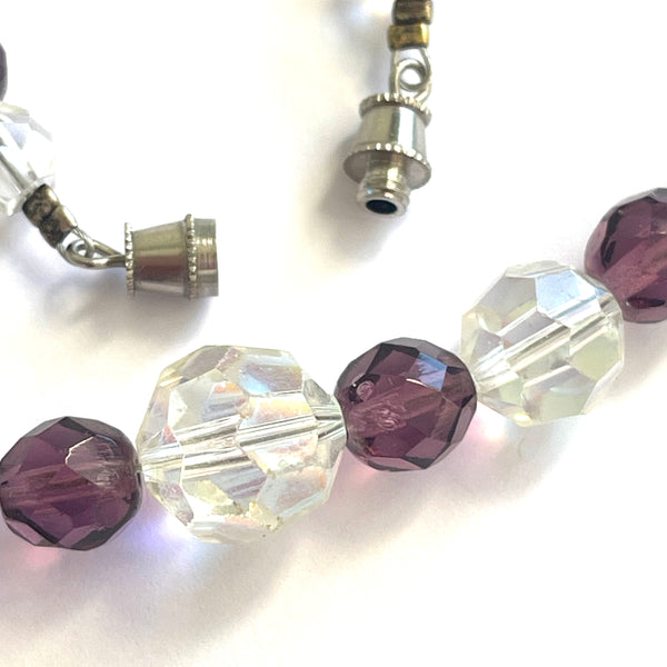 Faceted Purple & Clear Crystal Necklace-Vintageonline-Vintage Online
