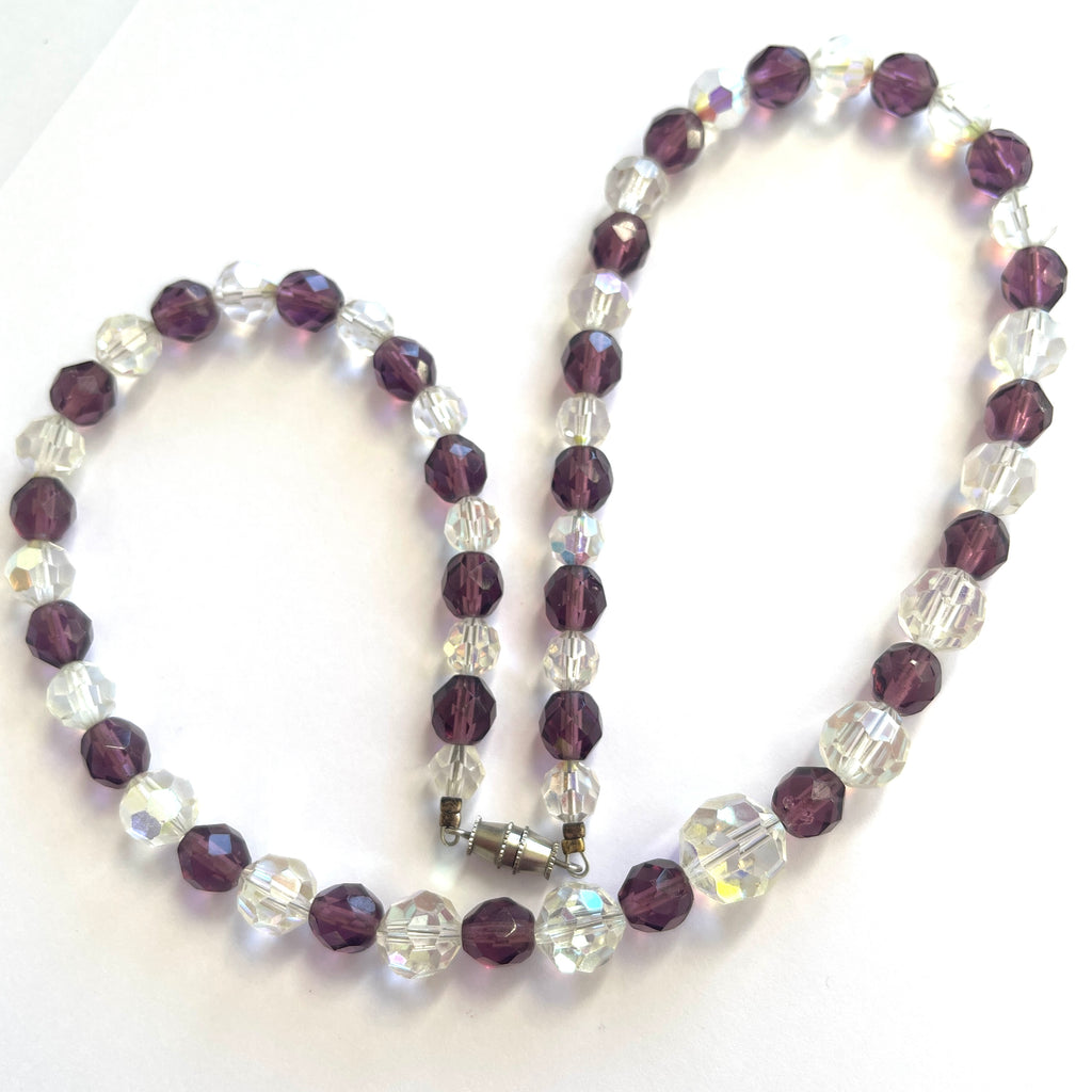 Faceted Purple & Clear Crystal Necklace-Vintageonline-Vintage Online