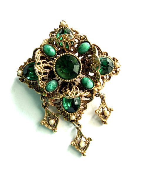 Filigree Green Stone Vintage Brooch-Vintageonline-Vintage Online